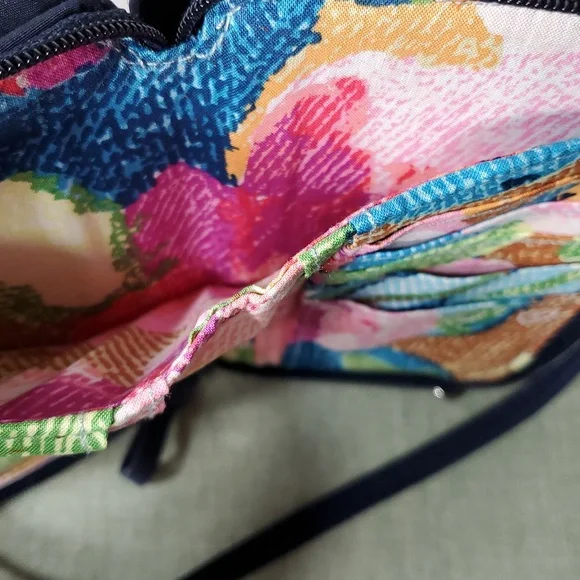 Vera Bradley Navy and Red Embroidered Floral Wallet Crossbody Bag - Picture 9 of 12
